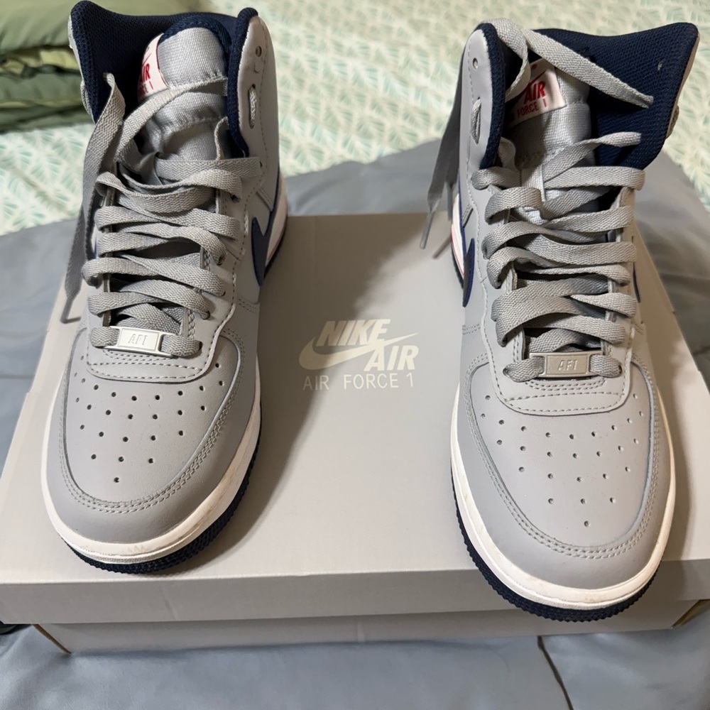 Nike Air Force 1 High-Top Sneakers in Gray and Navy